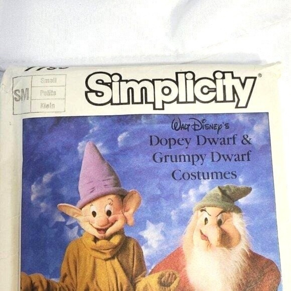 Simplicity Disney Dopey & Grumpy Dwarf Costume Sewing Pattern 7736-Uncut Adult S - Picture 2 of 7